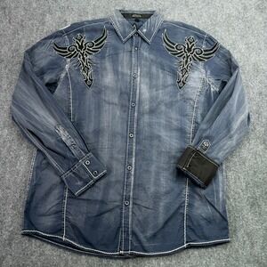 Roar Shirt Mens Large Blue Strength Refined Button Up Long Sleeve Flip Cuff